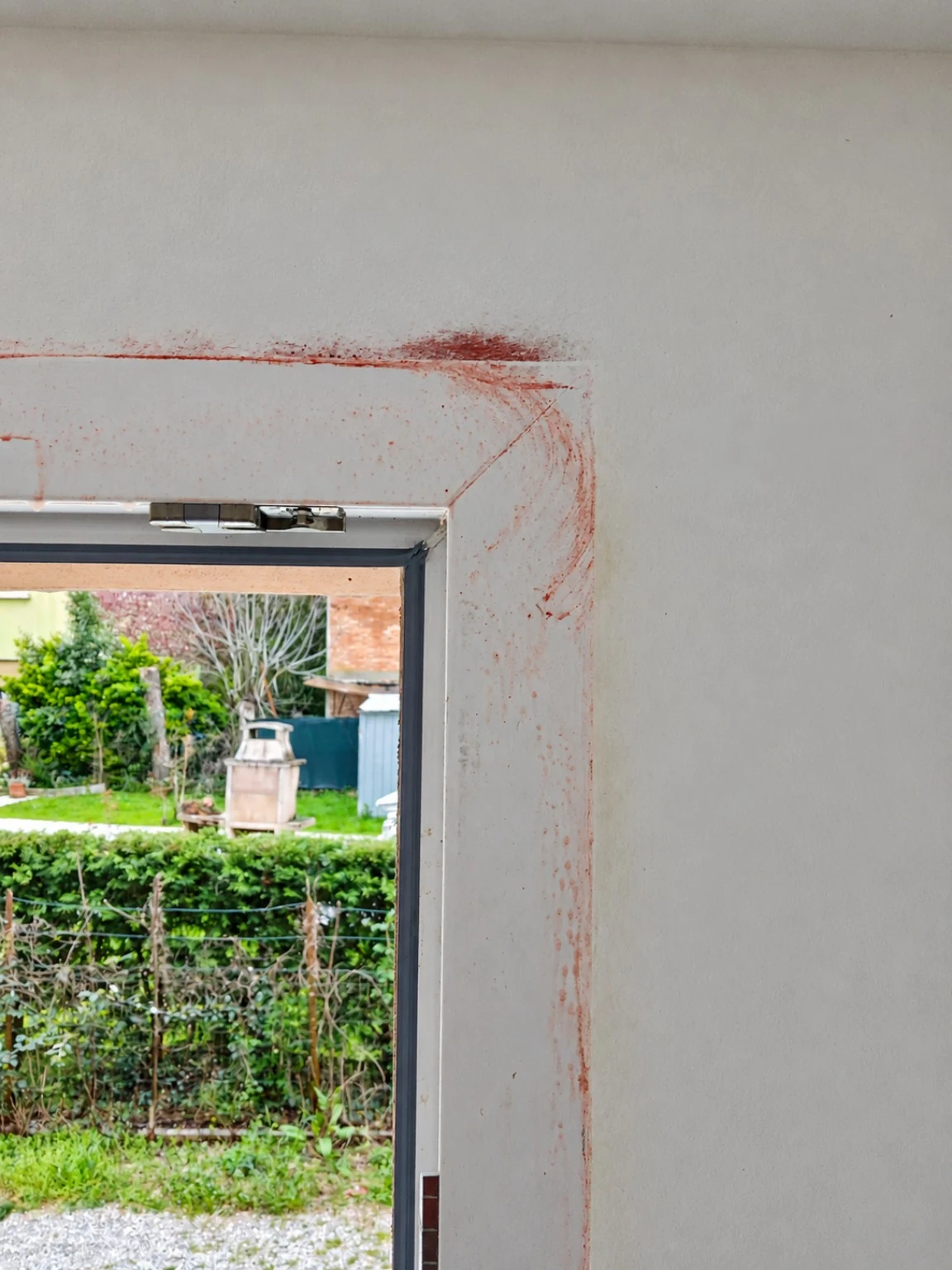 La preparazione del vano. Tracce della pittura precedente lungo i bordi.